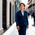 **

"A professional businesswoman in a modest business suit, walking confidently through a bustling Madrid street, fully clothed, appropriate attire, safe for work, perfect anatomy, natural proportions, professional photography, high quality."

**